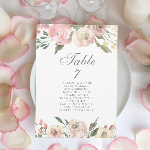 Elegant Blush Pink Floral Wedding Table Card