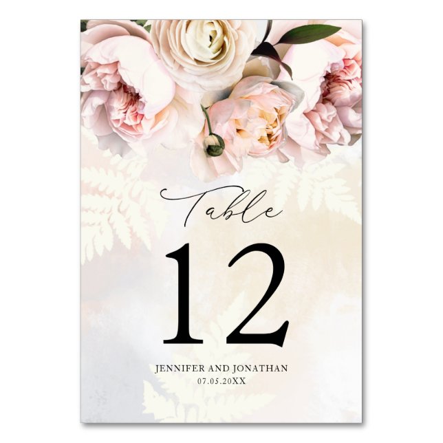 Elegant Blush Pink Floral Wedding Table Number (Front)