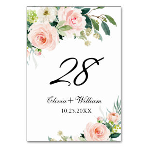 Elegant Blush Pink Floral Wedding Table Number