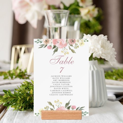 Elegant Blush Pink Floral Wedding Table Number Holder
