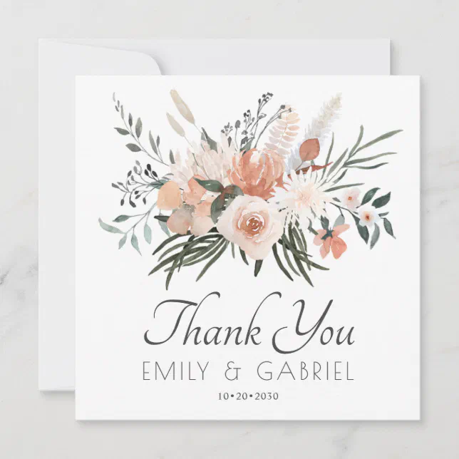 Elegant Blush Pink Floral Wedding Thank You Card Zazzle