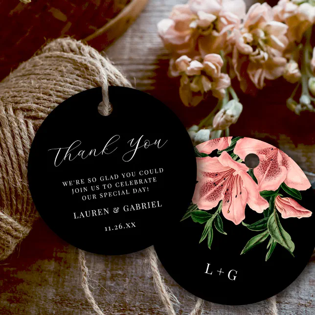 Elegant Blush Pink Floral Wedding Thank You Favor Tags | Zazzle