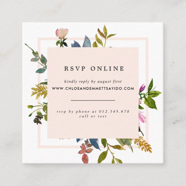 Elegant Blush Pink Floral Wedding Website RSVP Enclosure Card (Front)