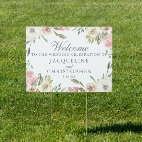 Elegant Blush Pink Floral Wedding Welcome Yard Sign