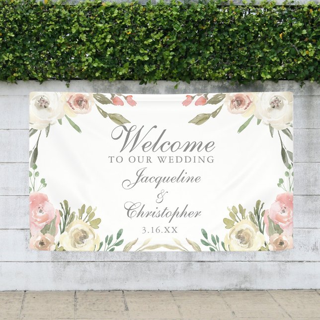 Elegant Blush Pink Floral Welcome to our Wedding Banner (Creator Uploaded)