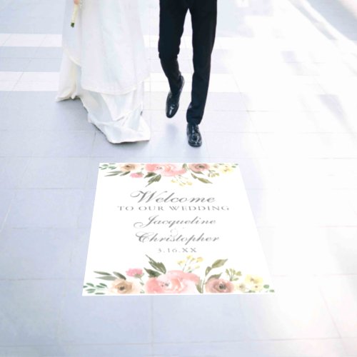 Elegant Blush Pink Floral Welcome to our Wedding Floor Decals