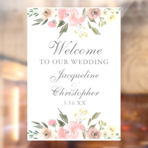 Elegant Blush Pink Floral Welcome to our Wedding Window Cling