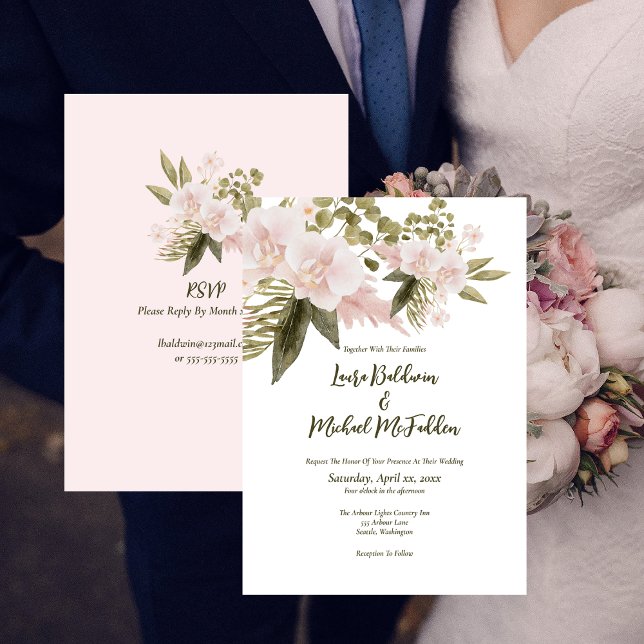 Elegant Blush Pink Floral with RSVP Wedding Invitation (Elegant Floral Blush Pink with RSVP Wedding Invitation)