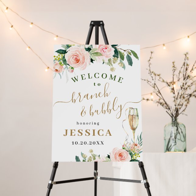 Elegant Blush Pink Flowers Boho Bridal Shower Foam Board (In Situ (Stand))
