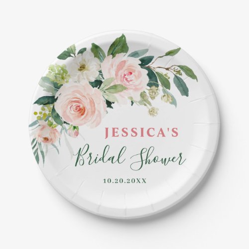 Elegant Blush Pink Flowers Boho Bridal Shower Paper Plates