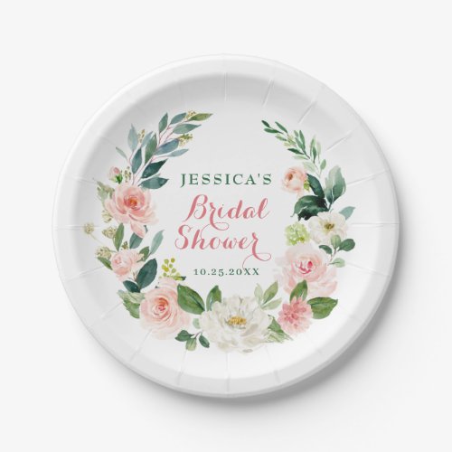 Elegant Blush Pink Flowers Boho Bridal Shower Paper Plates