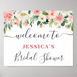 Elegant Blush Pink Flowers Boho Bridal Shower Poster<br><div class="desc">Welcome guests to your wedding with Elegant Blush Pink Flowers Boho Bridal Shower Poster,  featuring lush watercolor botanical greenery and white flowers,  with "welcome to our happily ever after, " your names,  and wedding date in a chic mix of modern block and hand lettered calligraphy typefaces.</div>