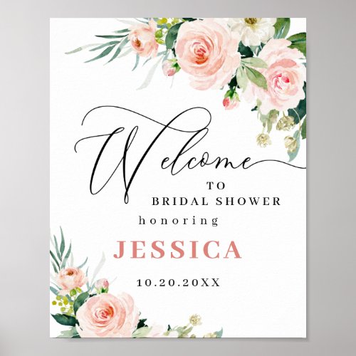 Elegant Blush Pink Flowers Boho Bridal Shower Poster