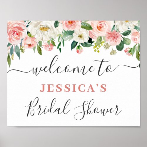 Elegant Blush Pink Flowers Boho Bridal Shower Poster