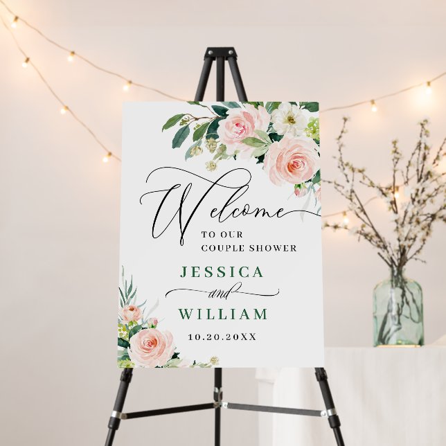 Elegant Blush Pink Flowers Boho Couples Shower Foam Board (In Situ (Stand))