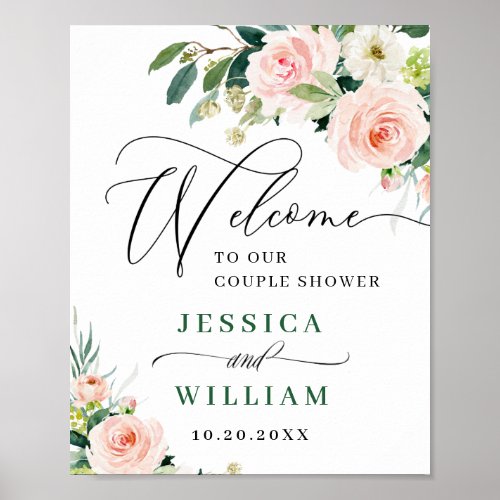 Elegant Blush Pink Flowers Boho Couples Shower Poster