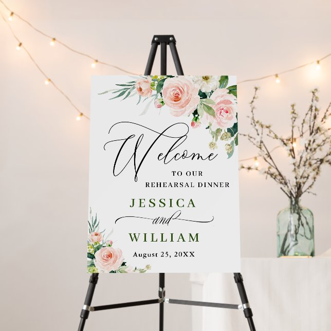 Elegant Blush Pink Flowers Boho Rehearsal Dinner Foam Board (In Situ (Stand))