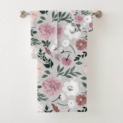 Elegant Blush Pink Flowers Botanical design Bath Towel Set