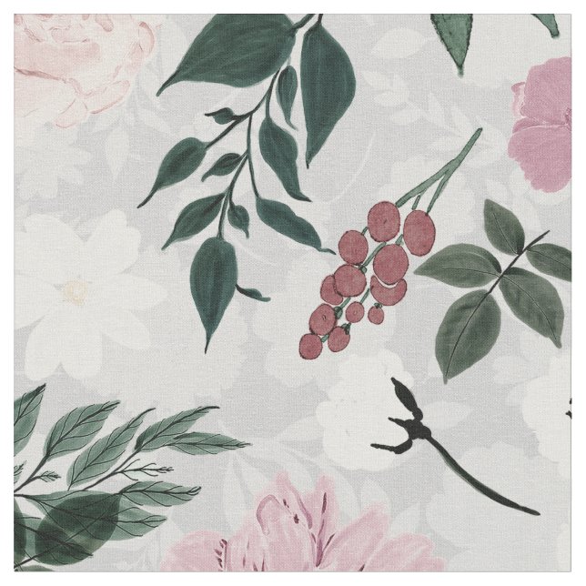 Elegant Blush Pink Flowers Botanical design Fabric (Close Up)
