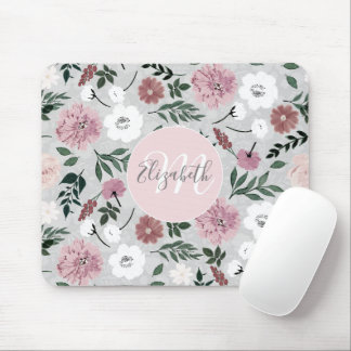 Elegant Blush Pink Flowers Botanical design Mouse Pad