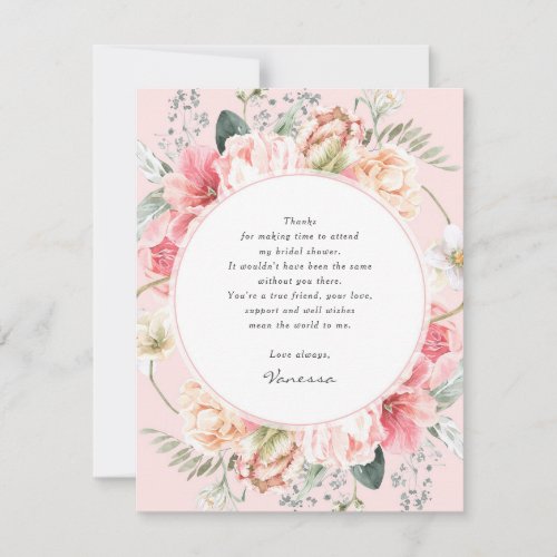 elegant blush pink flowers botanical floral thank you card