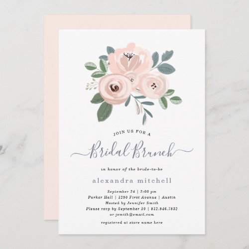 Elegant Blush Pink Flowers  Bridal Brunch Invitation