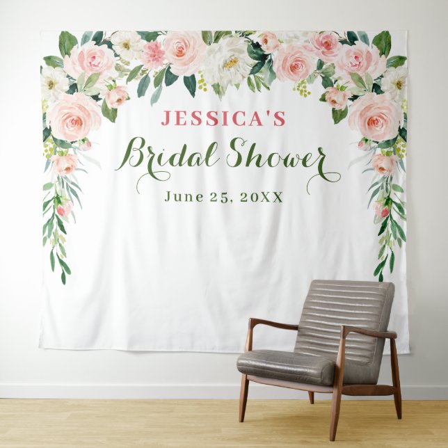 Elegant Blush Pink Flowers Bridal Shower Backdrop (In Situ (Horizontal))