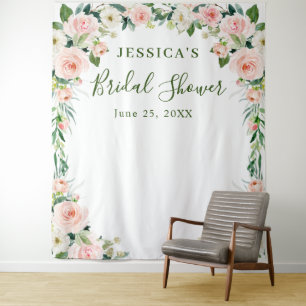 Elegant Blush Pink Flowers Bridal Shower Backdrop