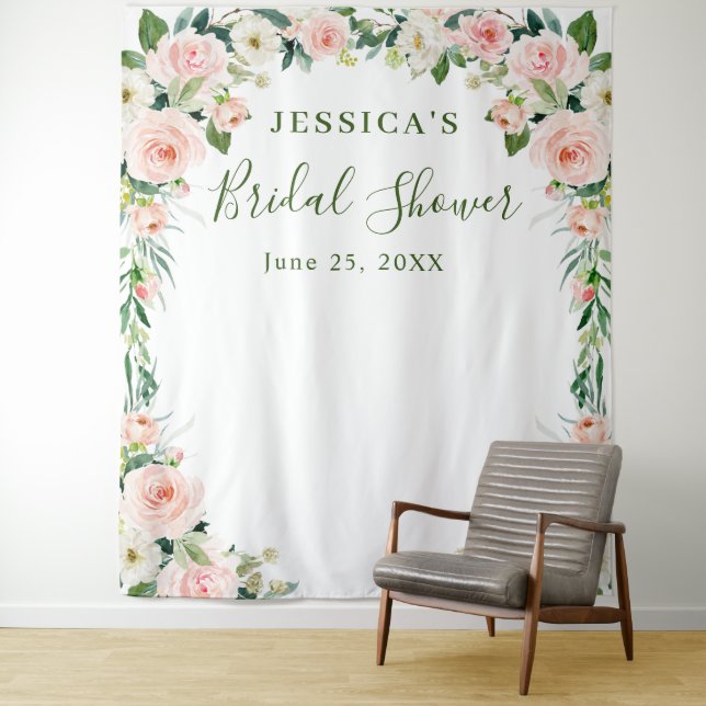 Elegant Blush Pink Flowers Bridal Shower Backdrop (In Situ)