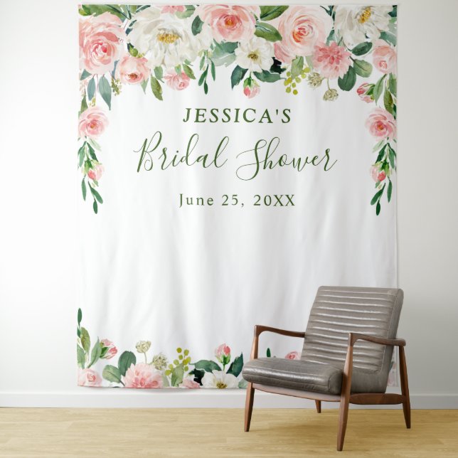 Elegant Blush Pink Flowers Bridal Shower Backdrop (In Situ)