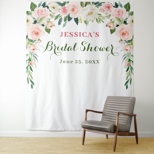 Elegant Blush Pink Flowers Bridal Shower Backdrop