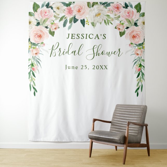Elegant Blush Pink Flowers Bridal Shower Backdrop (In Situ)