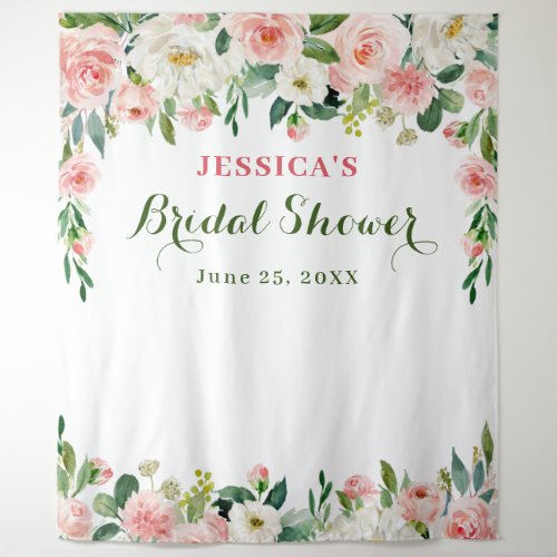 Elegant Blush Pink Flowers Bridal Shower Backdrop
