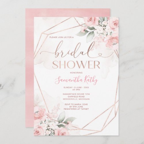Elegant Blush Pink Flowers Bridal Shower Invitation