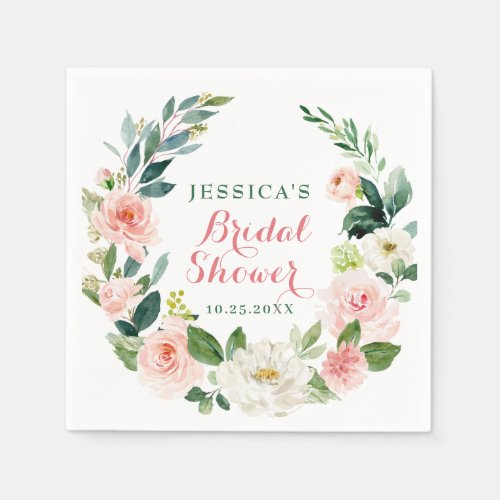 Elegant Blush Pink Flowers Bridal Shower Napkins