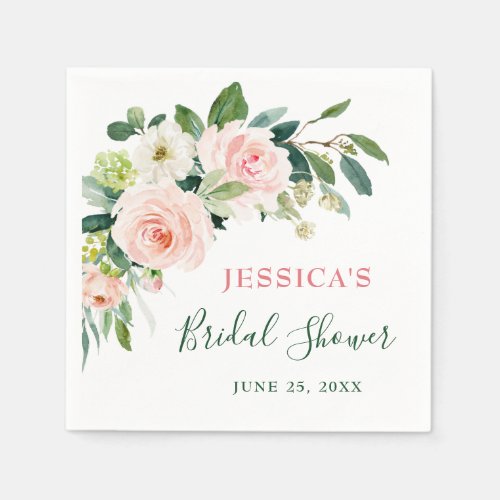 Elegant Blush Pink Flowers Bridal Shower Napkins