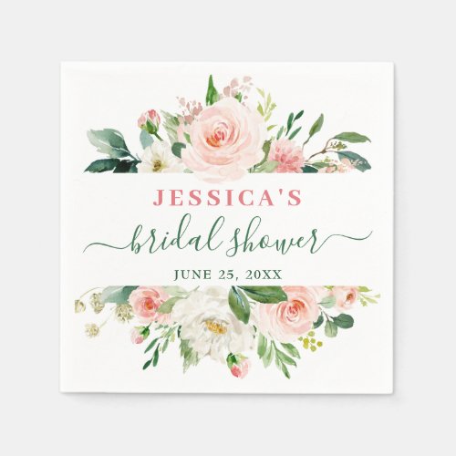 Elegant Blush Pink Flowers Bridal Shower Napkins