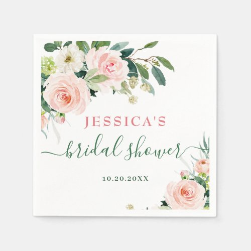 Elegant Blush Pink Flowers Bridal Shower Napkins