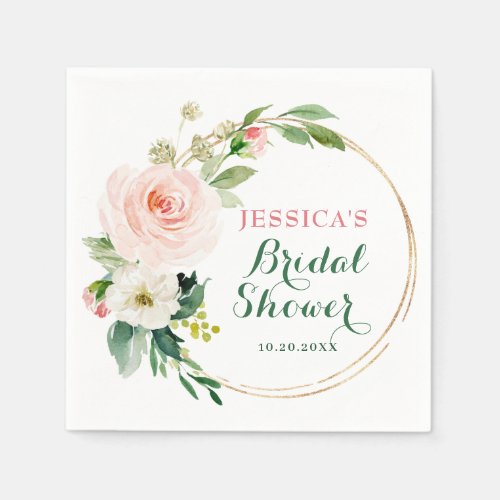 Elegant Blush Pink Flowers Bridal Shower Napkins