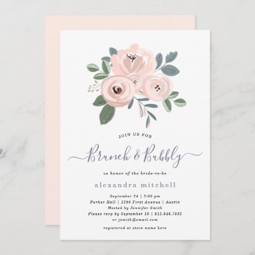 Elegant Blush Pink Flowers  Brunch and Bubbly Invitation