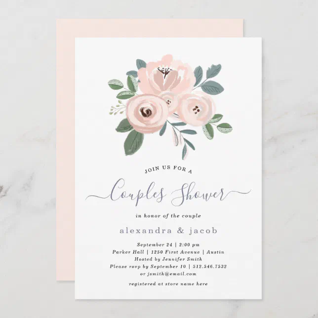 Elegant Blush Pink Flowers | Couples Shower Invitation | Zazzle