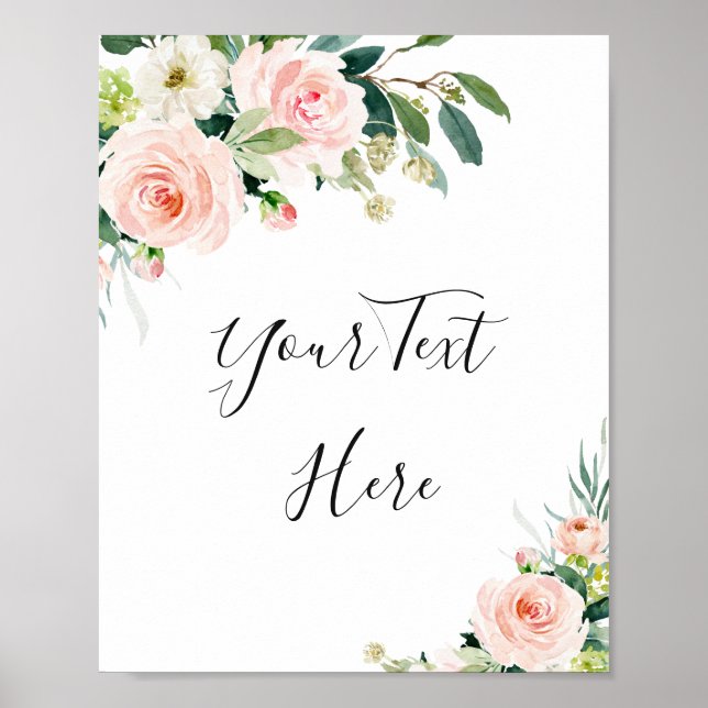 Elegant Blush Pink Flowers Custom Wedding Poster (Front)