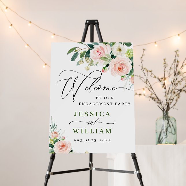 Elegant Blush Pink Flowers Engagement Party Foam Board (In Situ (Stand))