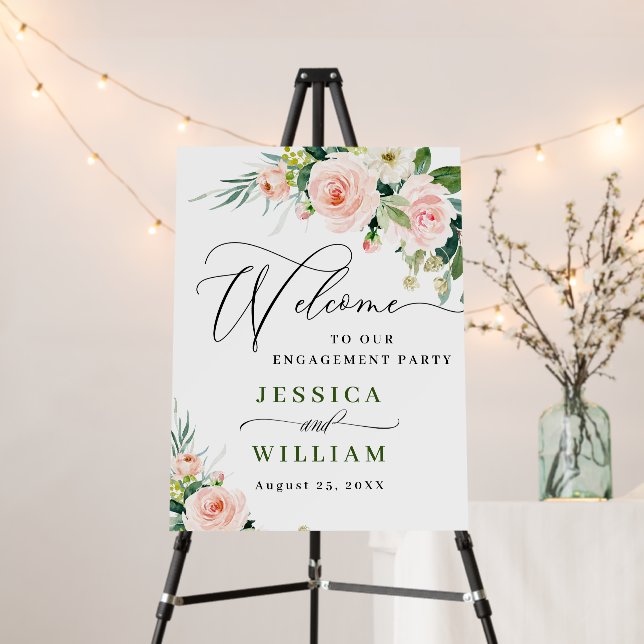 Elegant Blush Pink Flowers Engagement Party Foam Board (In Situ (Stand))