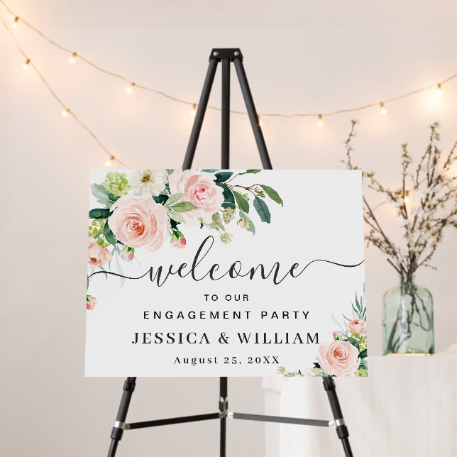 Elegant Blush Pink Flowers Engagement Party Foam Board (In Situ (Stand))