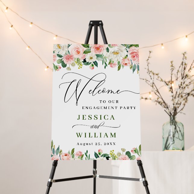 Elegant Blush Pink Flowers Engagement Party Foam Board (In Situ (Stand))