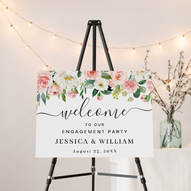 Elegant Blush Pink Flowers Engagement Party Foam Board (In Situ (Stand))