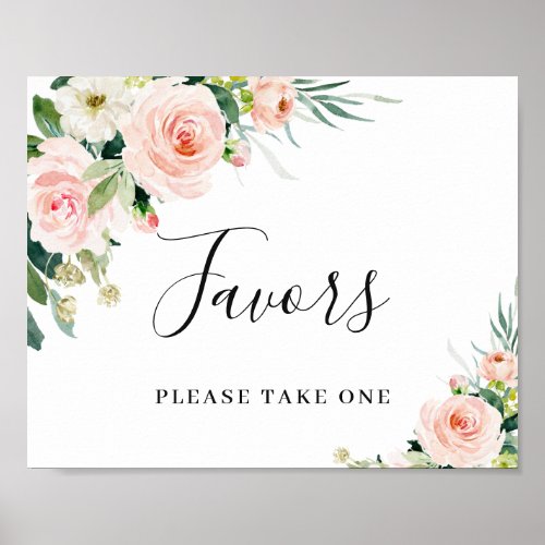 Elegant Blush Pink Flowers Favors Wedding Sign