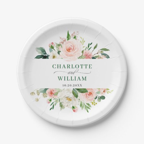 Elegant Blush Pink Flowers Floral Boho Wedding Pap Paper Plates