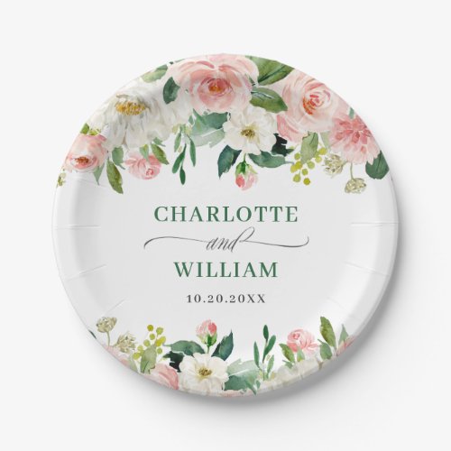 Elegant Blush Pink Flowers Floral Boho Wedding Paper Plates